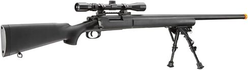 Lancer Tactical M24 Bolt Action Spring Powered Sniper Airsoft Rifle w/Scope & Bipod (450 FPS) (Color: Black) in Saudi Arabia