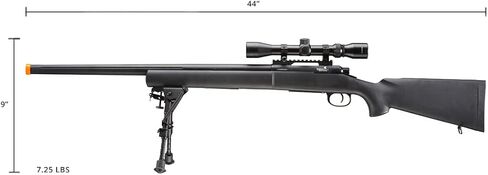 Lancer Tactical M24 Bolt Action Spring Powered Sniper Airsoft Rifle w/Scope & Bipod (450 FPS) (Color: Black) in Saudi Arabia