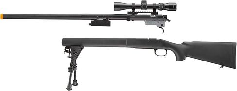 Lancer Tactical M24 Bolt Action Spring Powered Sniper Airsoft Rifle w/Scope & Bipod (450 FPS) (Color: Black) in Saudi Arabia