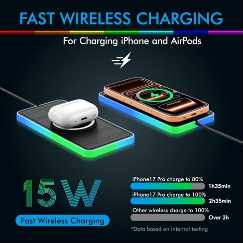 Magnetic Wireless Charger for iPhone 17/16/15/14/13/12 Series, Fast Wireless Charging Pad with Extension Cable, Portable Mag Safe Compatible Charger for Car, Desk & Travel, USB Magnetic Phone Charger in Kuwait