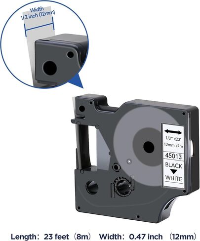 6 عبوات متوافقة مع شريط الملصقات D1 45013 45010 45016 45017 45018 45019 1/2 بوصة لـ Dymo LabelManager 160 280 210D 360D 420P Wireless PnP 220P 260P 500TS 450DUO in Kuwait
