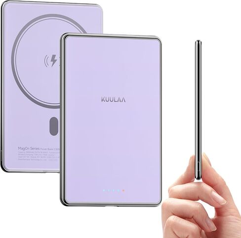 حزمة بطارية Kuulaa Magsafe بقدرة 5000 مللي أمبير في الساعة، شاحن محمول Magsafe فائق النحافة 0.27 بوصة، شاحن محمول مغناطيسي نحيف من Apple بقدرة 20 وات، بنك طاقة لتوصيل iPhone 17/16/15/14/13/12، أسود (أسود-2) in Kuwait