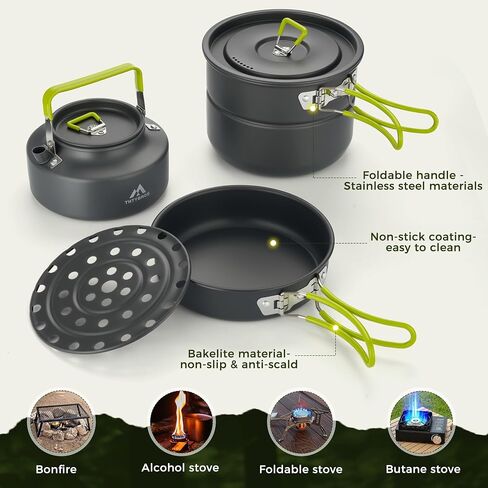 THTYBROS Aluminum Camping Pots Pans Outdoor Steamer 26Pcs Cookware Mess Kit in Kuwait