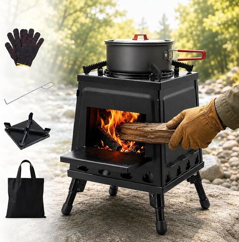Japard Wood Burning Camp Stove Black Woodstove Foldable with Carrying Bag in Saudi Arabia