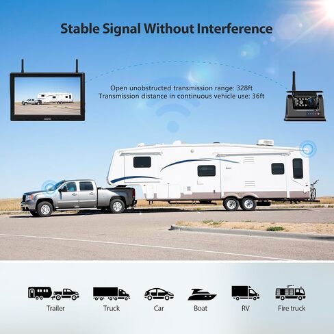 Magnetic Solar Wireless Backup Camera HD 1080P 10" DVR Monitor, Dual RV Cameras Wireless System for Hitch Towing Travel RV Camper 5th Wheel, Built-in 9600mAh Battery & Solar Panel, ZEROXCLUB BD102 in Kuwait
