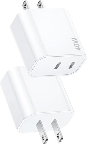 شاحن سريع USB C، 2 حزمة 40 وات بمنفذ مزدوج سريع USB C، محول طاقة قابس شحن من النوع C متوافق مع iPhone 17 Pro Max/Air/17e/16e/16 Plus/15/14/13/12/11/XS/XR/X، iPad in Kuwait