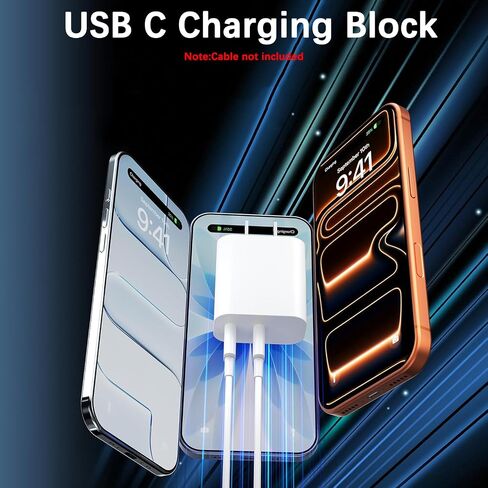 شاحن سريع USB C، 2 حزمة 40 وات بمنفذ مزدوج سريع USB C، محول طاقة قابس شحن من النوع C متوافق مع iPhone 17 Pro Max/Air/17e/16e/16 Plus/15/14/13/12/11/XS/XR/X، iPad in Kuwait