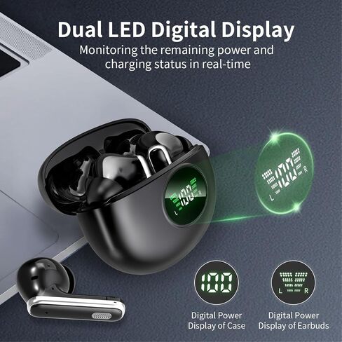 True Wireless Earbuds, 2026 Bluetooth 6.1 Headphones HiFi Stereo Ear Buds with 6 ENC Noise Cancelling Mic, 48H Playback LED Power Display for Pad Phones Workout Sports, IPX7 - Black in Saudi Arabia
