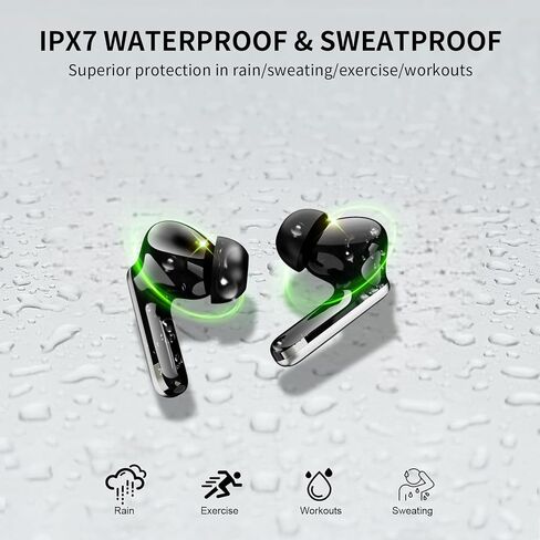 True Wireless Earbuds, 2026 Bluetooth 6.1 Headphones HiFi Stereo Ear Buds with 6 ENC Noise Cancelling Mic, 48H Playback LED Power Display for Pad Phones Workout Sports, IPX7 - Black in Saudi Arabia