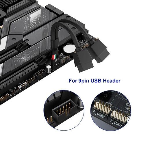 2PCS Motherboard USB Header Splitter - USB 2.0 to Dual 9 Pin Extension Cable, Internal USB Splitter for PC Internal Computer Motherboard (Black-6.3inch) in Kuwait