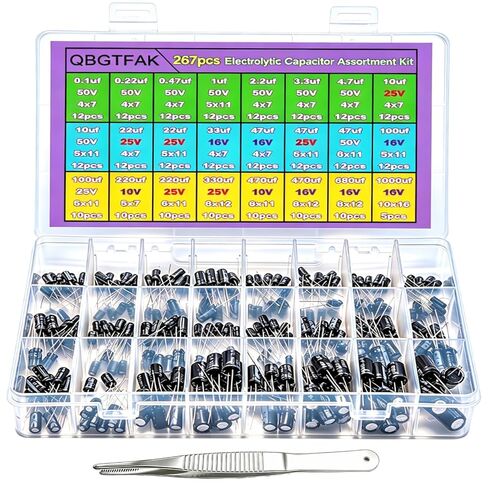 Electrolytic Capacitor, QBGTFAK 24Value 267pcs(0.1uF－1000uF) Aluminum Electrolytic Capacitors Assortment Kit for Computer Motherboard, TV, Speaker in Saudi Arabia