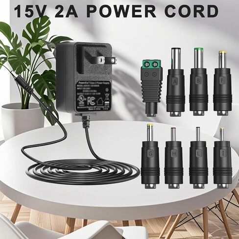 15V 2A AC Adapter Power Supply Charger [15 Volts 2 Amps Regulated Switching Power] with 8 Interchangeable DC Plug for 300mA 400mA 500mA 600mA 700mA 800mA 900mA 1000mA 1500mA 2000mA Equipment in Kuwait