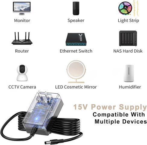 15V 2A AC Adapter Power Supply Charger [15 Volts 2 Amps Regulated Switching Power] with 8 Interchangeable DC Plug for 300mA 400mA 500mA 600mA 700mA 800mA 900mA 1000mA 1500mA 2000mA Equipment in Kuwait