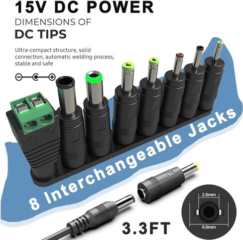 15V 2A AC Adapter Power Supply Charger [15 Volts 2 Amps Regulated Switching Power] with 8 Interchangeable DC Plug for 300mA 400mA 500mA 600mA 700mA 800mA 900mA 1000mA 1500mA 2000mA Equipment in Kuwait