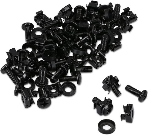 kwmobile 50 Pack M6 Cage Nuts, Bolts and Washers Kit - For Patch Panel Rack Mount Equipment Data Network Cabinets Size 19 Inch and 10 Inch - Black in Saudi Arabia