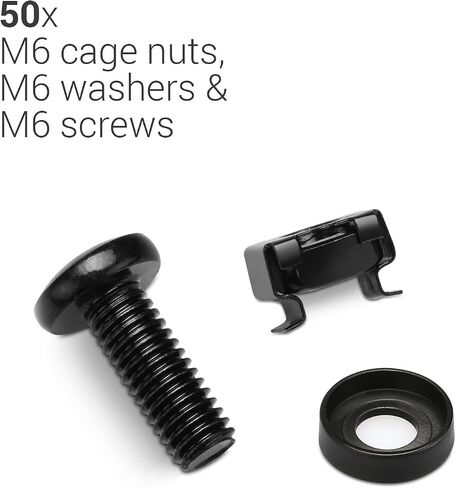 kwmobile 50 Pack M6 Cage Nuts, Bolts and Washers Kit - For Patch Panel Rack Mount Equipment Data Network Cabinets Size 19 Inch and 10 Inch - Black in Saudi Arabia