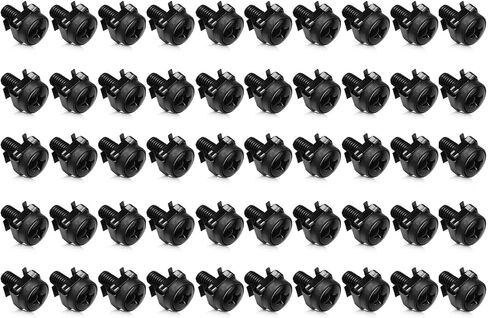 kwmobile 50 Pack M6 Cage Nuts, Bolts and Washers Kit - For Patch Panel Rack Mount Equipment Data Network Cabinets Size 19 Inch and 10 Inch - Black in Saudi Arabia