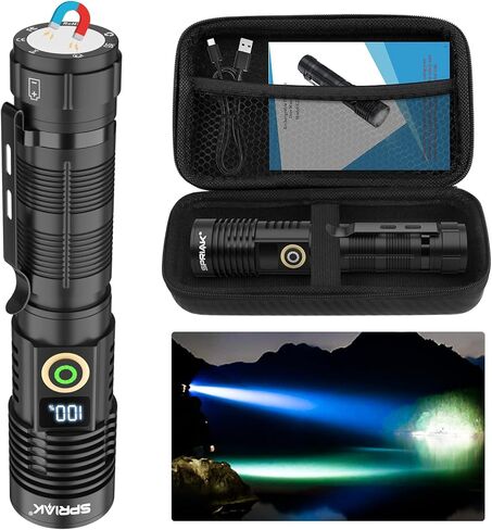 Rechargeable Flashlight High Lumens- Super Bright Magnetic Flash Light with Power Digital Display, Long Range,Dimmable,Waterproof,Pocket Tactical LED Flashlights for Emergency Camping 2PC in Kuwait
