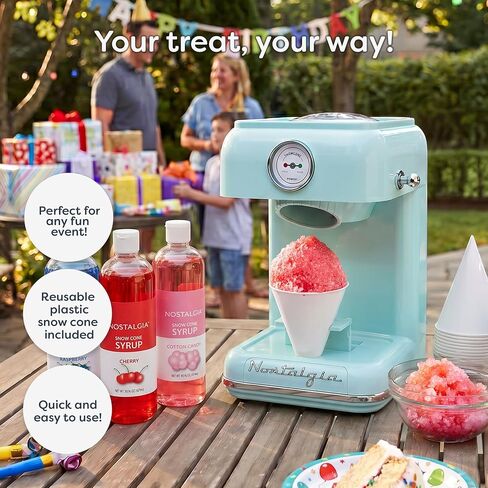 Nostalgia Snow Cone Shaved Ice Machine - Retro Table-Top Slushie Machine - Includes 1 Reusable Plastic Cup - Aqua in Kuwait