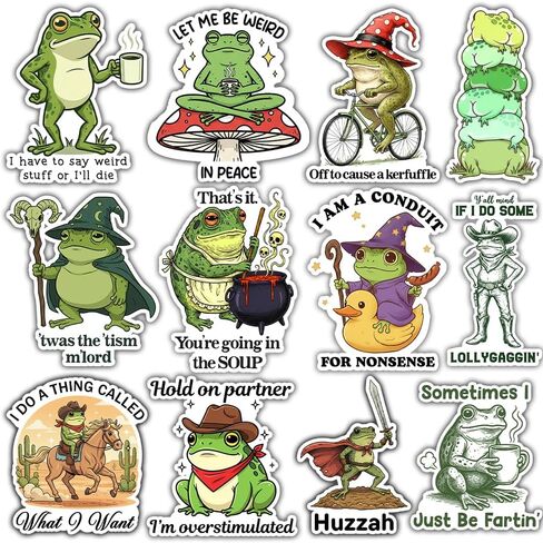 (12pcs-3in) Funny Frog Stickers Packs Wizard Frog Meme I Have To Say Weird Stuff Or I Die, You're Going The Soup, Office Humor Decor Sarcastic Humorous Vinyl Decal Decor Car Water Bottle Laptop in Saudi Arabia