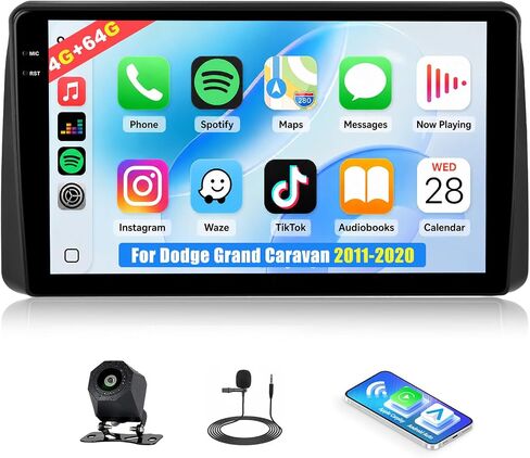 4G+64G Car Stereo Radio for Dodge Grand Caravan 2011-2020 Chrysler Town&Country 2011-2016 Grand Voyager 2011-2015 Wireless CarPlay Android Auto 9" Touchscreen Android 15 GPS Bluetooth 5.0 SWC WiFi in Saudi Arabia