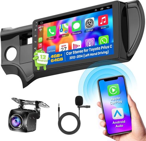 4G+64G Android 13 Wireless CarPlay Car Stereo Radio for Toyota Prius C 2012 2013 2014, 9'' HD Touch Screen Head Unit Compatible with Android Auto, Backup Camera, Mirror Link, GPS, WiFi, FM RDS in Saudi Arabia