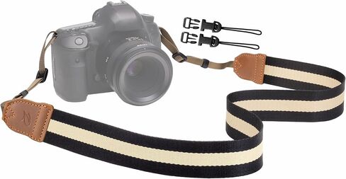 Padwa Lifestyle Pentagram Camera Strap - 1.5" Crazy Horse Cowhide Ends Star Camera Straps for Photographers, Adjustable Vintage Cotton Weave Soft Fabric Cute Strap Quick Release fits All Cameras in Saudi Arabia