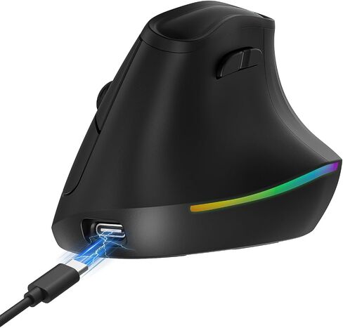 KYSONA 57° Ergonomic Wireless Rechargeable Mouse, Vertical Quiet Ergo Mouse, Bluetooth(BT5.0,BT3.0)&2.4G, (800/1200/2400/2400/4000), 7 Buttons for Windows, macOS, iPadOS, Laptop, PC, Black in Kuwait