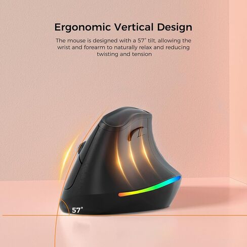 KYSONA 57° Ergonomic Wireless Rechargeable Mouse, Vertical Quiet Ergo Mouse, Bluetooth(BT5.0,BT3.0)&2.4G, (800/1200/2400/2400/4000), 7 Buttons for Windows, macOS, iPadOS, Laptop, PC, Black in Kuwait