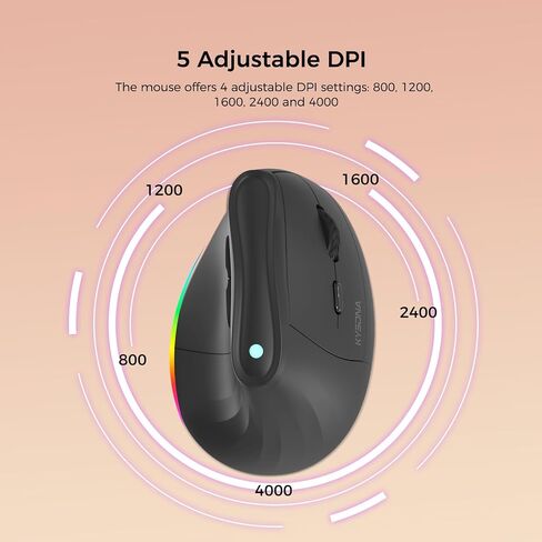 KYSONA 57° Ergonomic Wireless Rechargeable Mouse, Vertical Quiet Ergo Mouse, Bluetooth(BT5.0,BT3.0)&2.4G, (800/1200/2400/2400/4000), 7 Buttons for Windows, macOS, iPadOS, Laptop, PC, Black in Kuwait