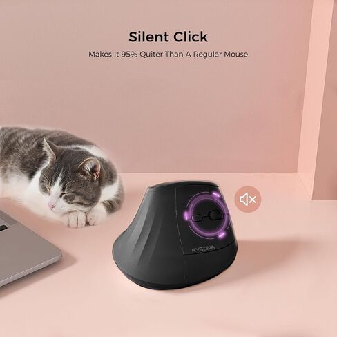KYSONA 57° Ergonomic Wireless Rechargeable Mouse, Vertical Quiet Ergo Mouse, Bluetooth(BT5.0,BT3.0)&2.4G, (800/1200/2400/2400/4000), 7 Buttons for Windows, macOS, iPadOS, Laptop, PC, Black in Kuwait