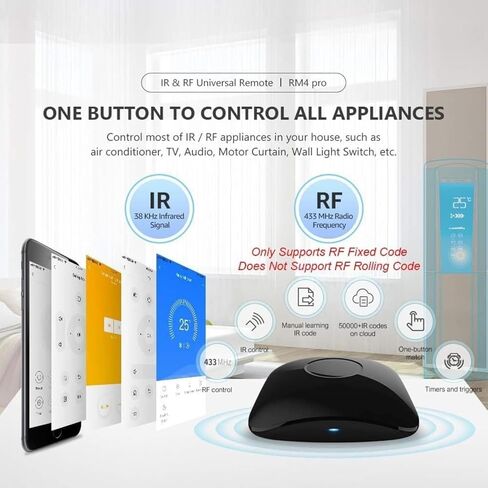BroadLink RM4 Pro IR/RF Universal Remote with HTS2 Cable, All-in-One Hub, Code-Learning Wi-Fi Remote Control for TV, Air Conditioner, Curtain Motor, Works with Alexa, Google Home. (2.4GHz Wi-Fi Only) in Kuwait