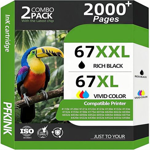 67XXL Ink Cartridge Replacement for Ink 67, 67xl Ink Cartridges Combo Pack Compatible with deskjet 4100 4100e 4152e 4155 4155e Envy 6000 6055e 6055 6400 6458 6458e 6452 6455e Printer(1 B&1C) in Kuwait