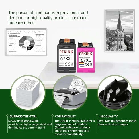 67XXL Ink Cartridge Replacement for Ink 67, 67xl Ink Cartridges Combo Pack Compatible with deskjet 4100 4100e 4152e 4155 4155e Envy 6000 6055e 6055 6400 6458 6458e 6452 6455e Printer(1 B&1C) in Kuwait