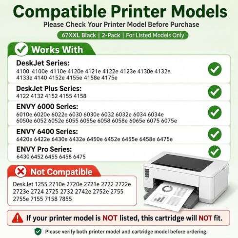 67XXL Ink Cartridge Replacement for Ink 67, 67xl Ink Cartridges Combo Pack Compatible with deskjet 4100 4100e 4152e 4155 4155e Envy 6000 6055e 6055 6400 6458 6458e 6452 6455e Printer(1 B&1C) in Kuwait