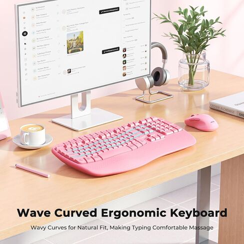 MEETION Pink Ergonomic Wireless Keyboard and Mouse with Wrist Rest in Kuwait
