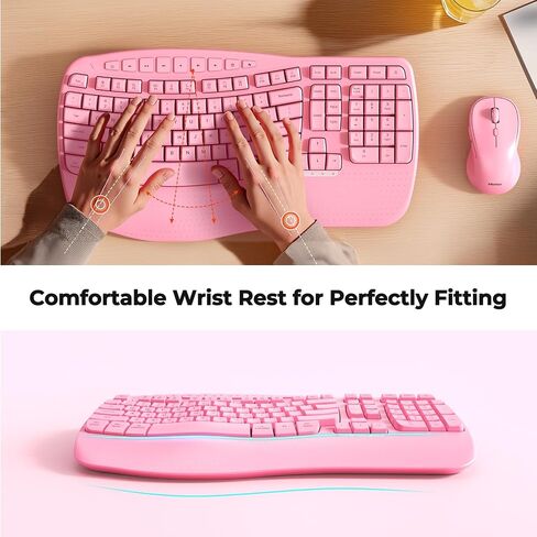 MEETION Pink Ergonomic Wireless Keyboard and Mouse with Wrist Rest in Kuwait