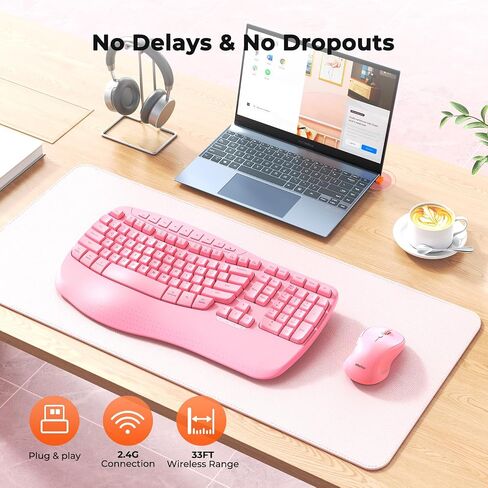 MEETION Pink Ergonomic Wireless Keyboard and Mouse with Wrist Rest in Kuwait