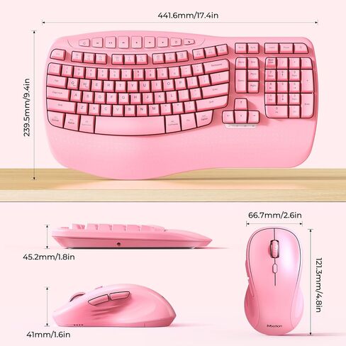 MEETION Pink Ergonomic Wireless Keyboard and Mouse with Wrist Rest in Kuwait