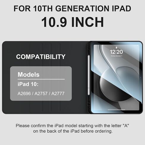 for iPad 10th Generation Case with Keyboard with Pencil Holder and Magnetic Disc Universal Stylus Pen 10.9 inch Wireless Detachable Folio Keyboard Cover for New iPad 10th Gen 2022 (Black) in Kuwait