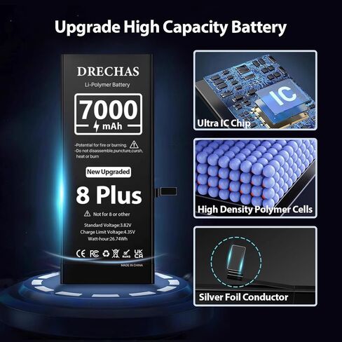 بطارية لهاتف iPhone 8 Plus سعة 7000 مللي أمبير في الساعة، بطارية بديلة من الليثيوم بوليمر بسعة 0 دورة لهاتف iPhone 8 Plus موديلات A1864، A1897، A1898 مع مجموعة أدوات إصلاح احترافية كاملة in Kuwait