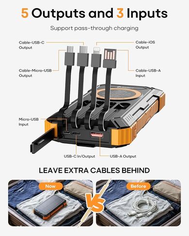 BigBlue Solar Power Bank سعة 20000 مللي أمبير في الساعة مع 4 كابلات مدمجة، 20 وات PD USB-C in Kuwait