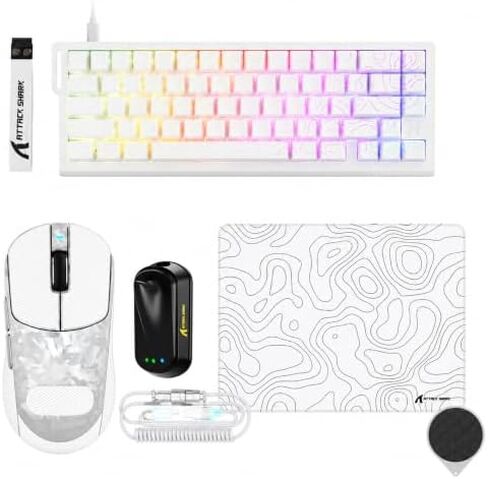 ATTACK SHARK X68 HE & RS3 Ultra Gaming Keyboard and Mouse Combo: 8K Rapid Trigger Keyboard, 63g Lightweight Wireless Mouse with PAW3955MAX, 20000 FPS, 52K DPI, RGB Coiled Cable, CM02 SE Mouse Pad in Kuwait