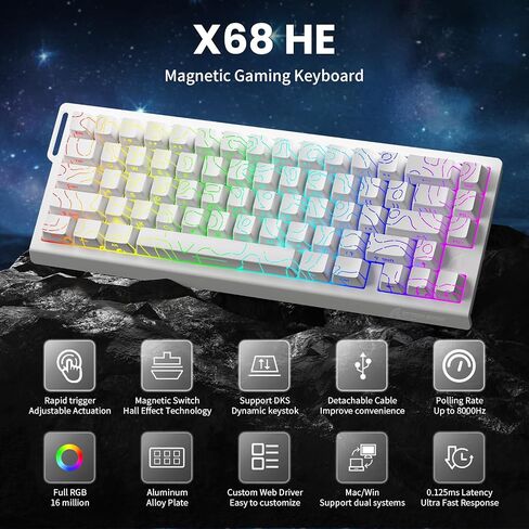 ATTACK SHARK X68 HE & RS3 Ultra Gaming Keyboard and Mouse Combo: 8K Rapid Trigger Keyboard, 63g Lightweight Wireless Mouse with PAW3955MAX, 20000 FPS, 52K DPI, RGB Coiled Cable, CM02 SE Mouse Pad in Kuwait