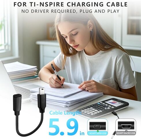 محول USB-C إلى USB صغير لإصدار TI 84 Plus CE/C الفضي، كابل بيانات مضفر لآلات حاسبة Texas Instruments TI-Nspire CX/CX CAS/CX II/CX II CAS، TI-89 تيتانيوم، TI-83/85 in Kuwait