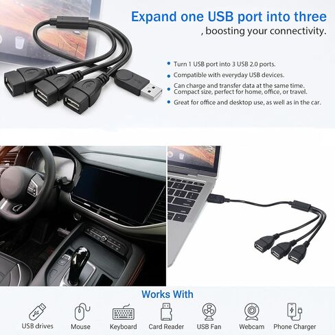 USB Splitter 1 in 3 Out, USB a Splitter Adapter 1ft Male to 3 Female Hub in Saudi Arabia