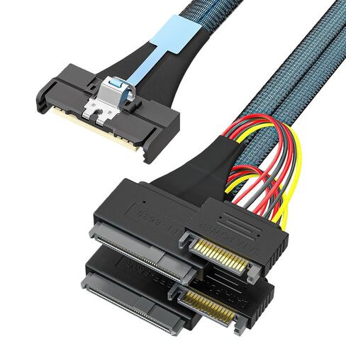 MCIO x8 to Dual U.2 SFF-8639 NVMe SSD Cable, 0.5m/1.64ft, PCIe 4.0 16GT/s Internal Storage Breakout Cable with 15-Pin SATA Power for Compatible Servers and Workstations in Saudi Arabia
