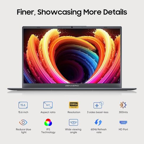 كمبيوتر محمول 15.6 بوصة، ذاكرة الوصول العشوائي 16 جيجابايت، 512 جيجابايت NVMe SSD، Intel Jasper Lake N5095 (4C4T، حتى 2.9 جيجا هرتز) كمبيوتر محمول خفيف ورقيق مع شاشة FHD IPS in Kuwait