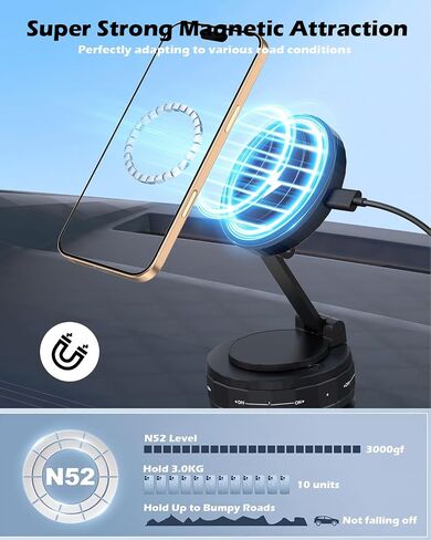 15W Magnetic Wireless Car Charger ,Mag Safe Car Mount Charger Fast Magnet iPhone Charging 360°Adjustable Phone Holder with Stronger Magnetic & Suction Car Phone Mount for iPhone 17 Pro Max 16 15 14 13 in Saudi Arabia