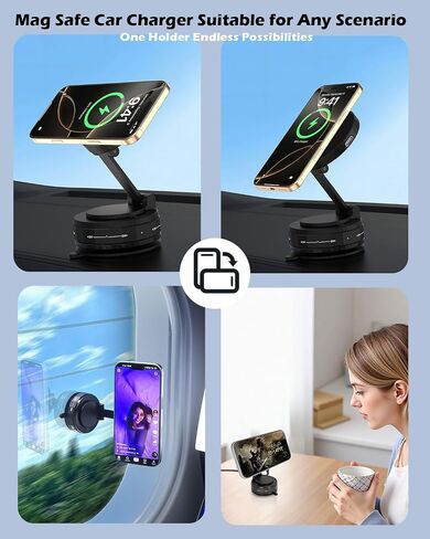 15W Magnetic Wireless Car Charger ,Mag Safe Car Mount Charger Fast Magnet iPhone Charging 360°Adjustable Phone Holder with Stronger Magnetic & Suction Car Phone Mount for iPhone 17 Pro Max 16 15 14 13 in Saudi Arabia